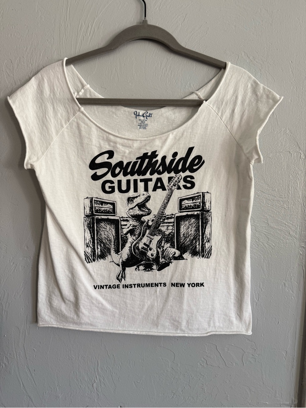 John Galt Southside Guitars Graphic Crop Tee White Made in Italy One Size